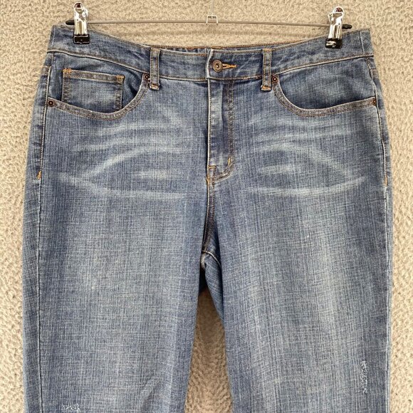 Chicos Jeans Womens 2 US 12 Blue Platinum Straight Leg Distressed Denim Stretch - Picture 2 of 11
